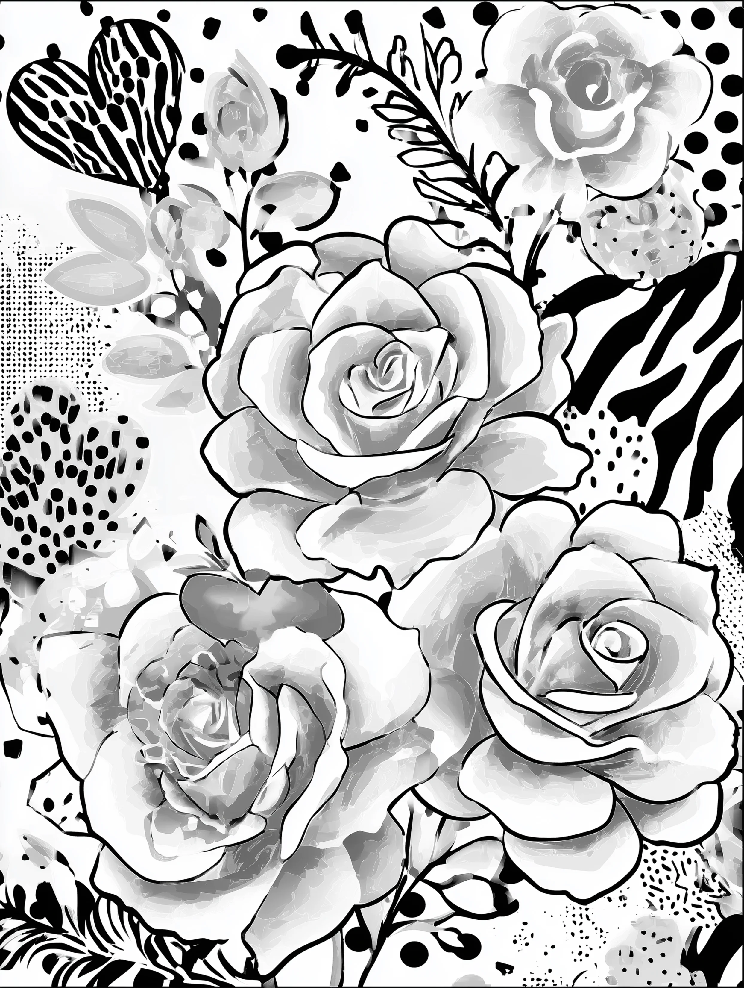Free printable rose coloring page for adults featuring outlined rose designs